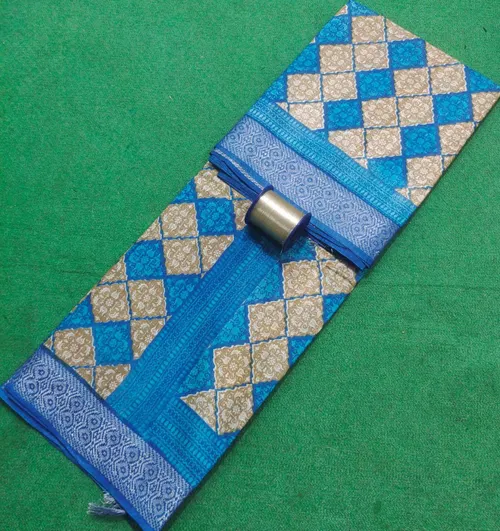 Soft Kota Stipple Weave Saree with Jari Border & Hand-Printed Design